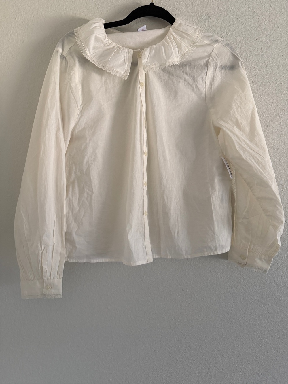 Old Navy Cream Cotton Woven Ruffle Collar Button Front Blouse Peter Pan Collar S